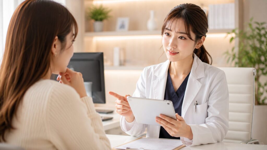 スマートフォンを見つめる女性