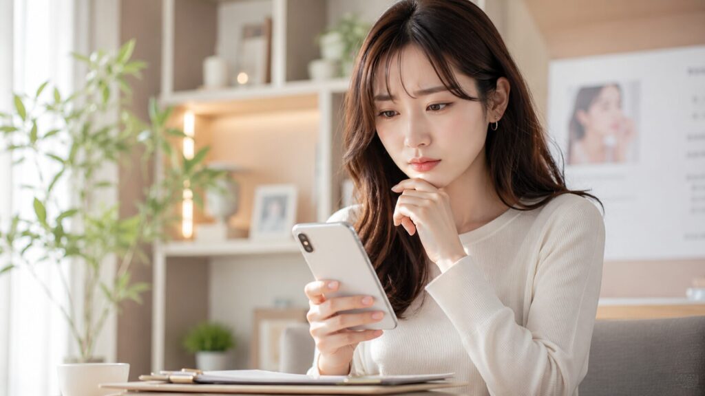 スマートフォンを見つめる女性