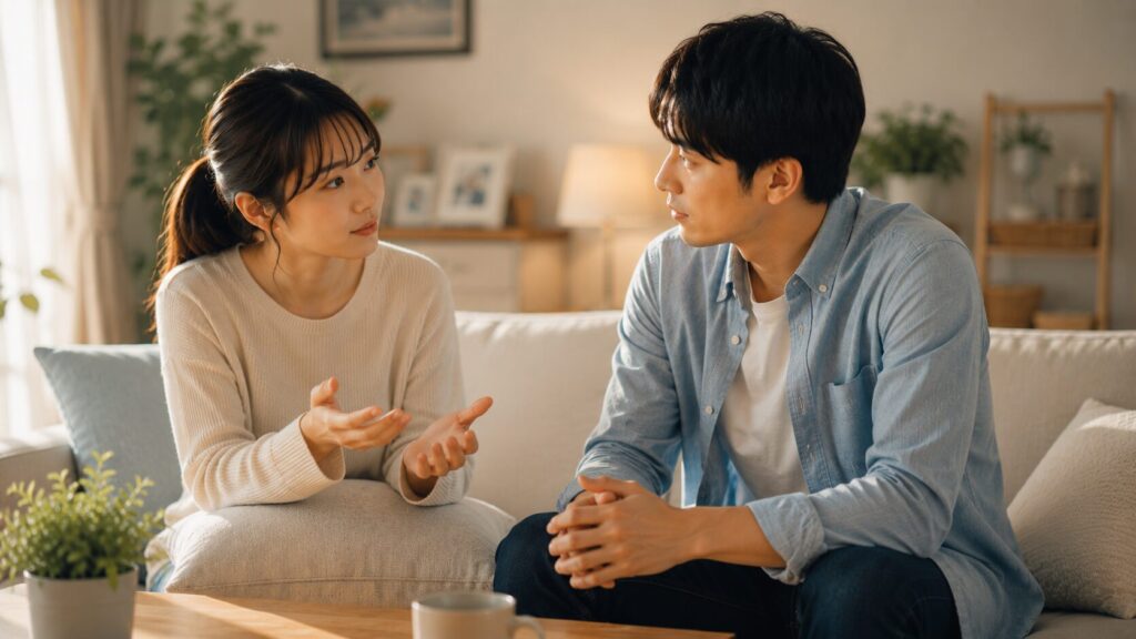 温かみのあるリビングでの会話