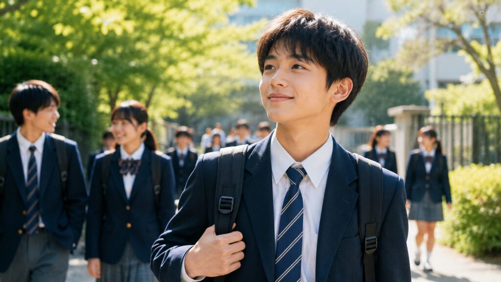 学校の道を歩く学生たち