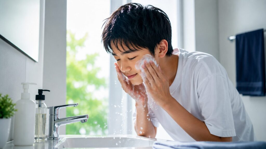 清潔感あふれる朝の洗顔タイム