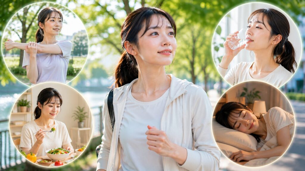 健康的なライフスタイルのコラージュ