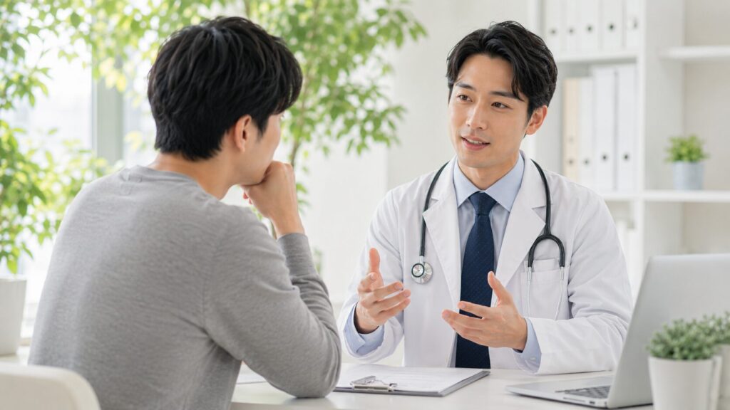 落ち着いた医師と患者の相談風景