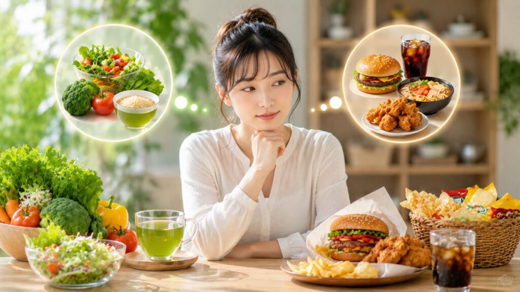 健康的な食事とジャンクフードの選択