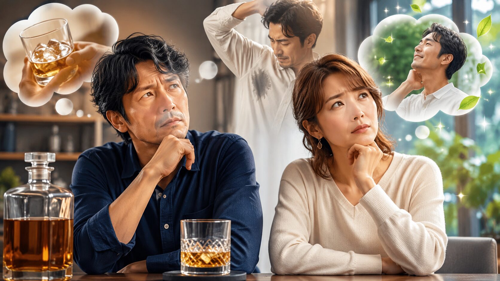 考え込むカップルと夢のような思索