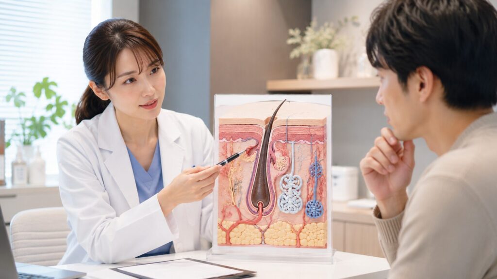 医師による皮膚モデルの説明