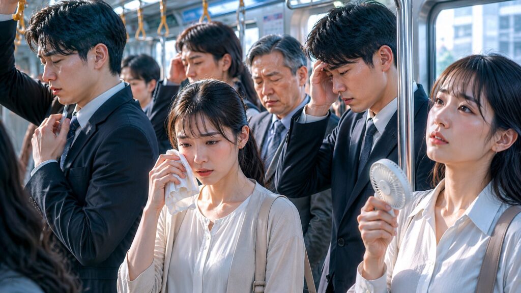 混雑した通勤電車の車内