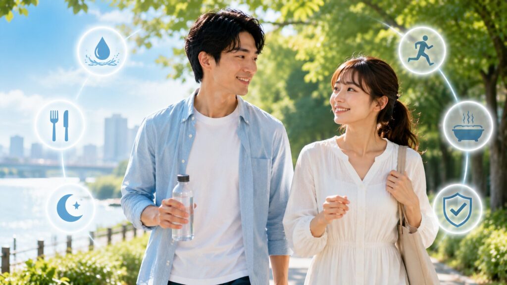 健康的なカップルの散歩