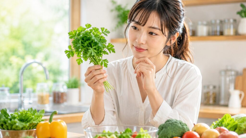 新鮮なハーブと料理のひととき