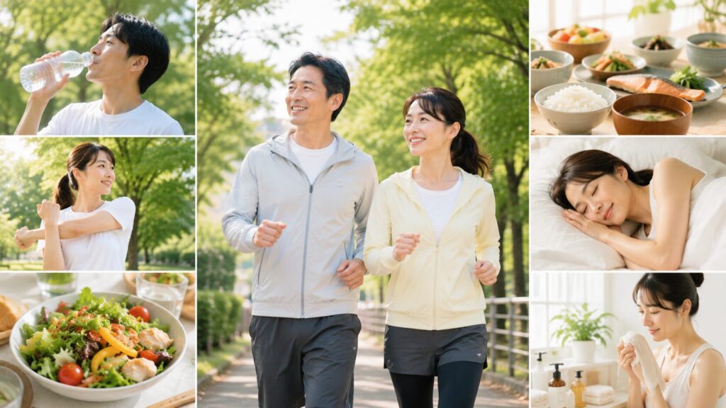 健康的なライフスタイルのコラージュ