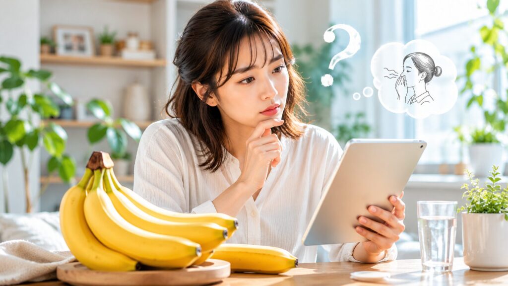 バナナの匂いを考える女性