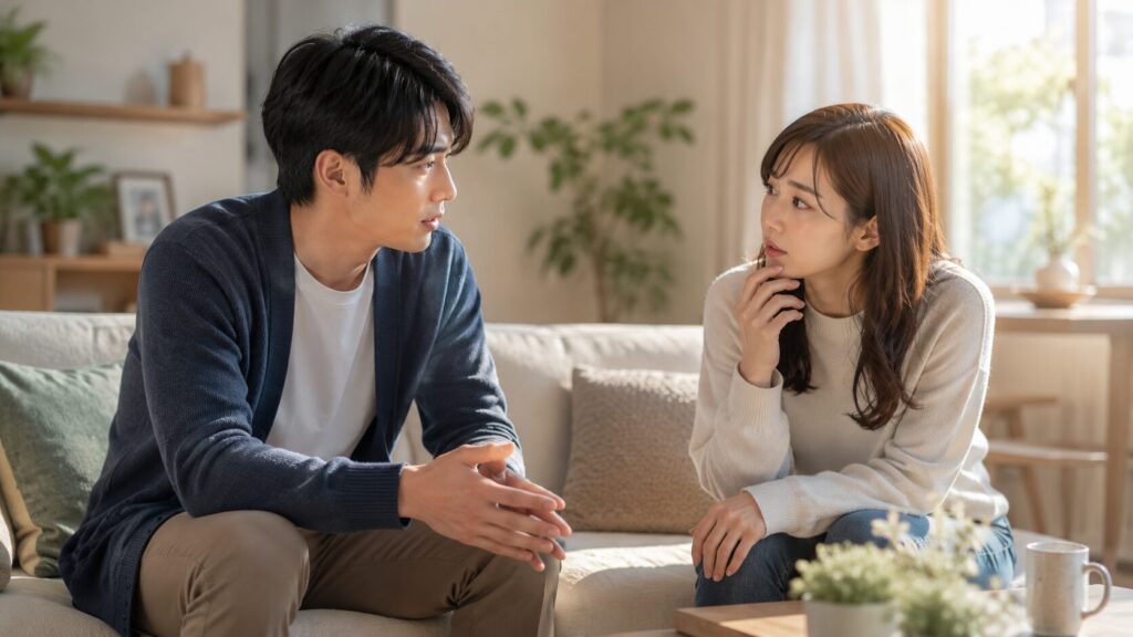 リビングルームでの静かな会話