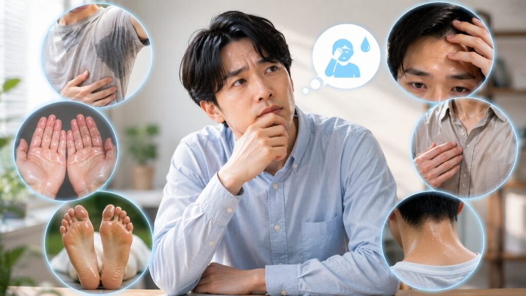 汗の悩みを考える男