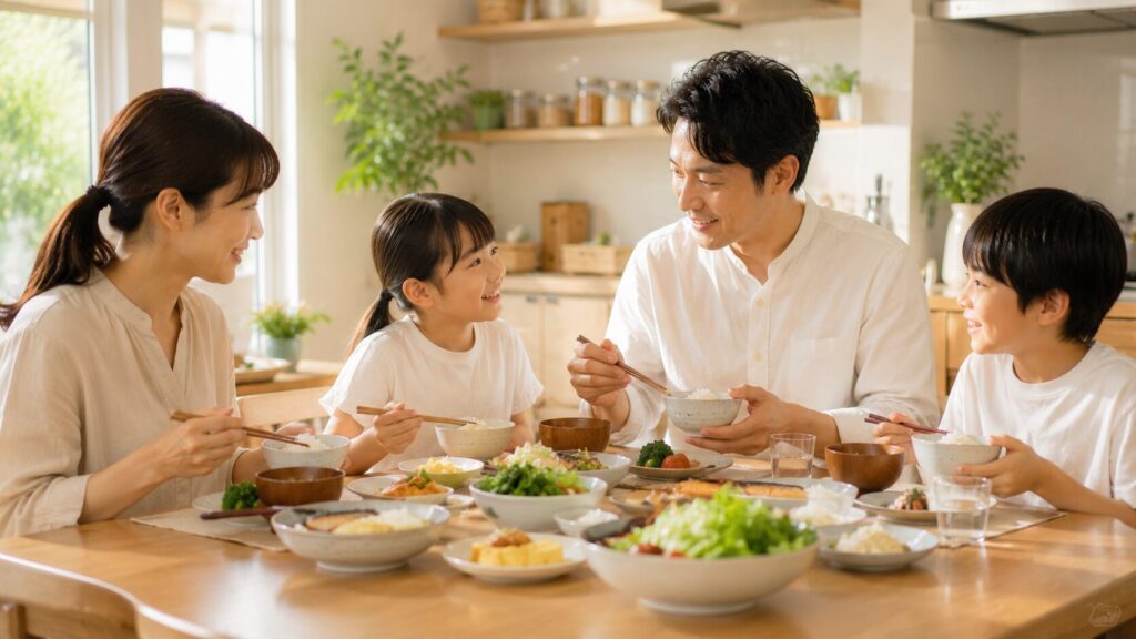 家族の団らんの食事風景
