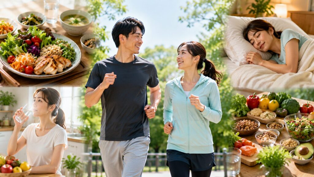 健康的なライフスタイルのコラージュ