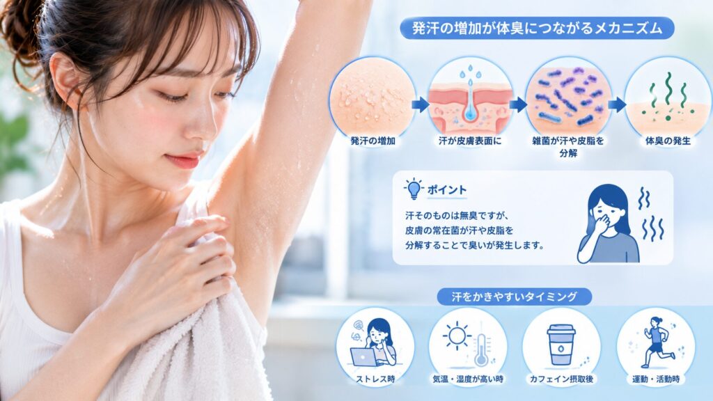 発汗と体臭のメカニズム図