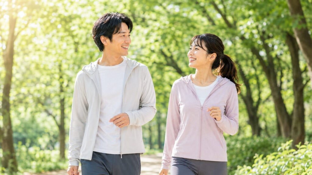晴れた公園での散歩