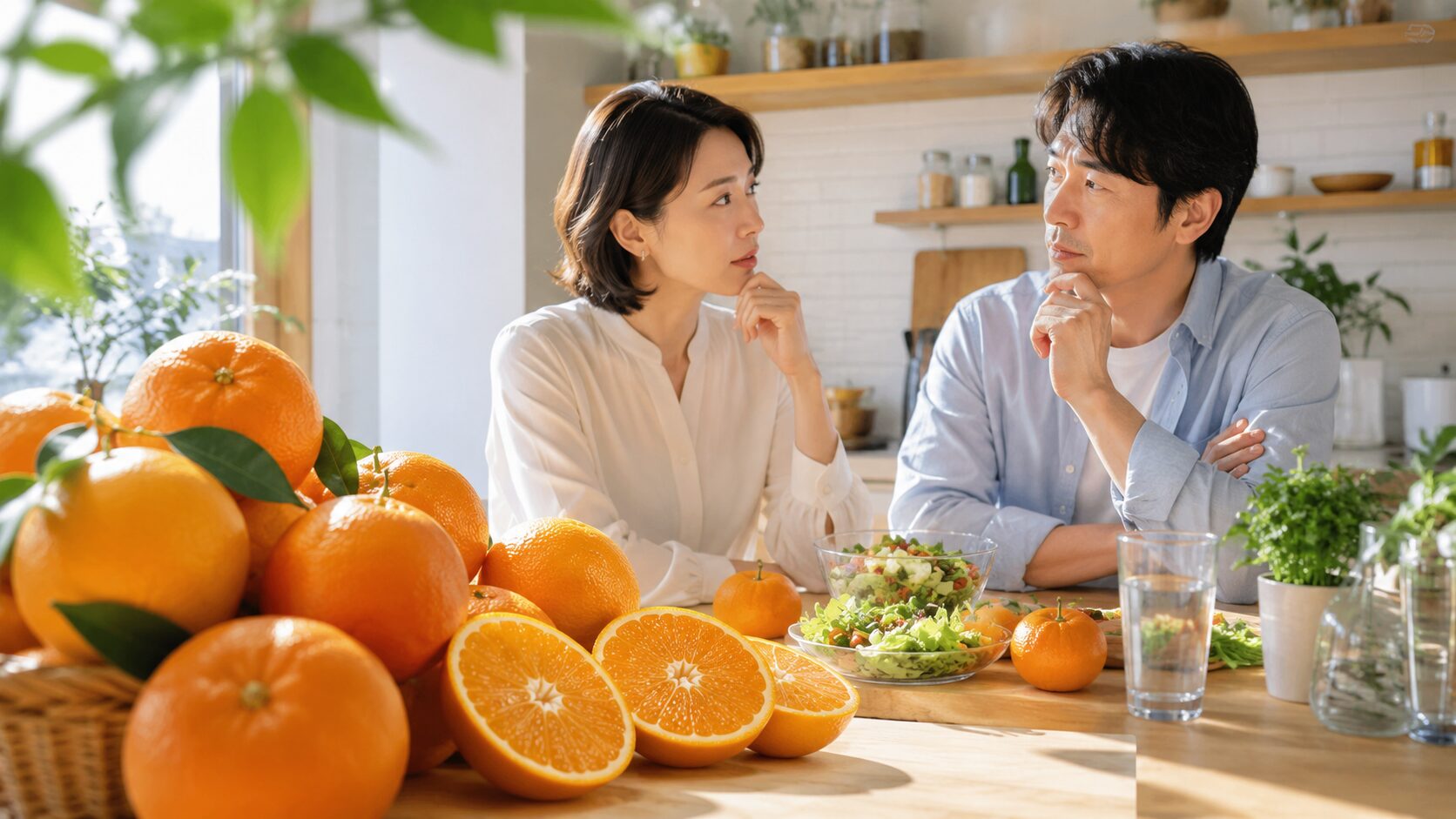 明るいキッチンでの会話