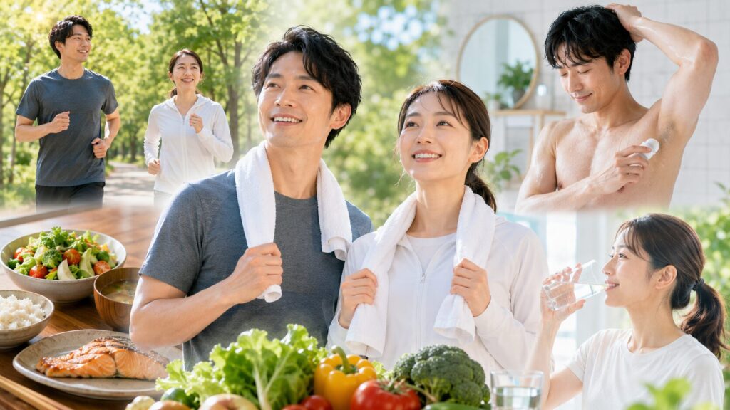 健康的なライフスタイルのモンタージュ