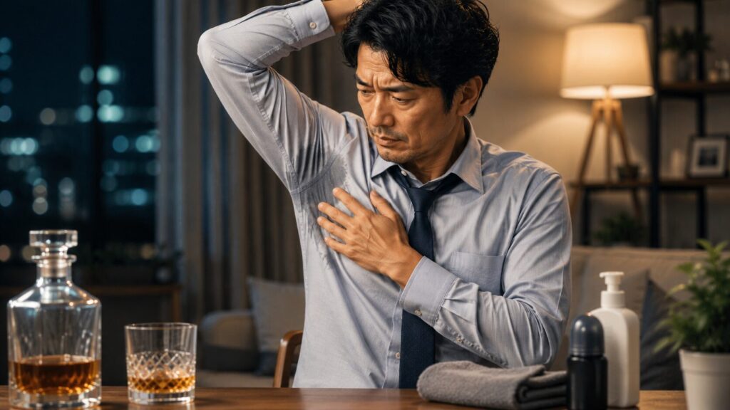 汗を気にする夜の男