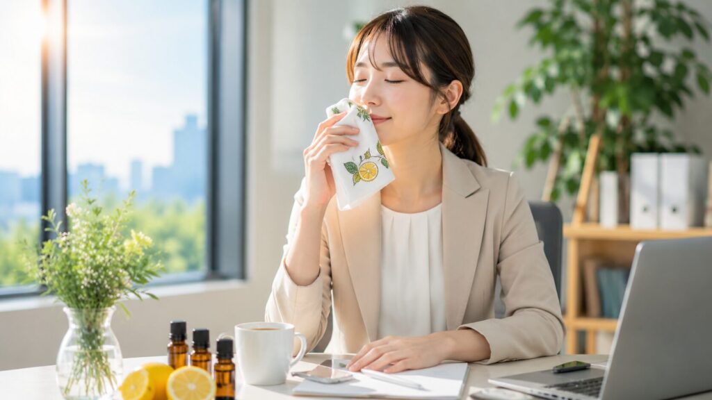 静かなオフィスでのリラックスした一息