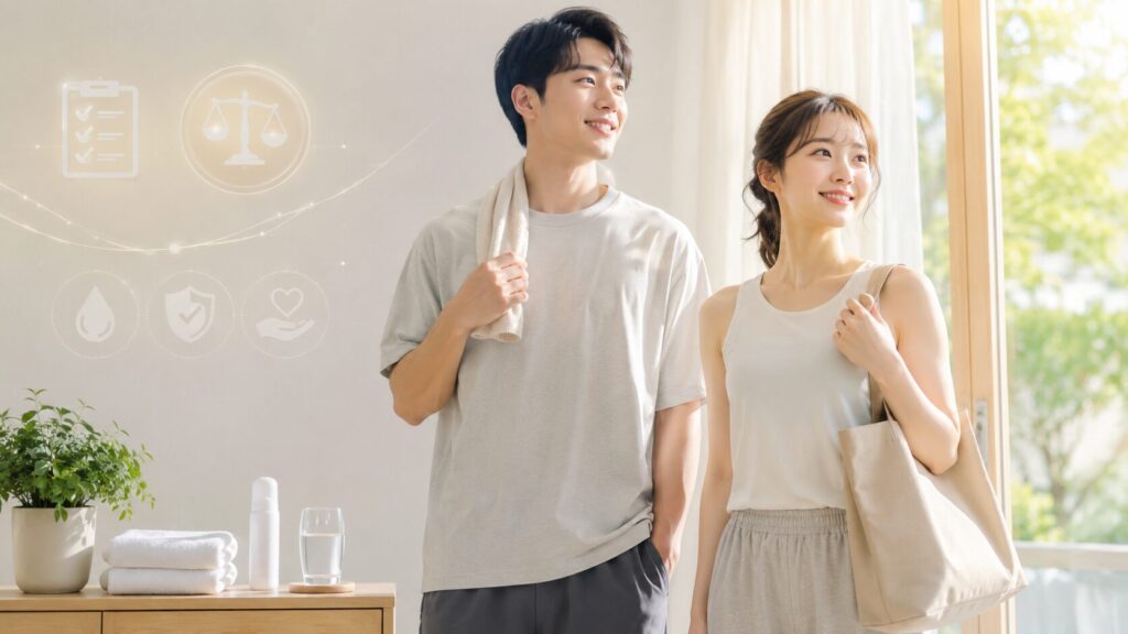 健康的な朝のリラックスしたひととき